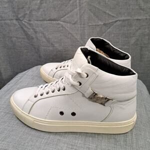 %Versace Collection High Top Sneakers Men White Leather Size 44 / D11